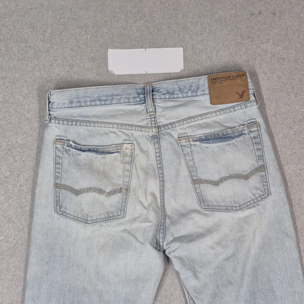 American Eagle Men Jeans 31X30 Light Blue Denim Embroidered Bootcut READ